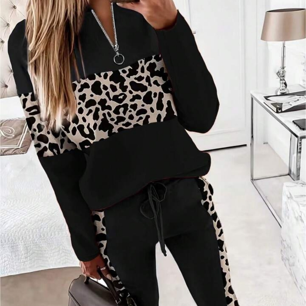 Leopard Print Black Jumpsuit